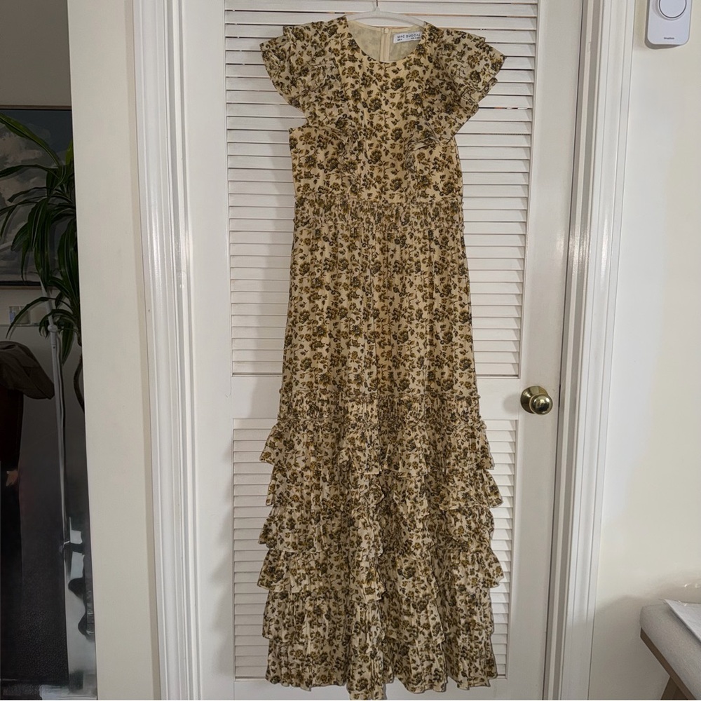Mac Duggal Cream and Brown Floral Maxi Dress. Sz 8. NWT - Picture 2 of 12